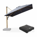 PURPLE LEAF Wood Grain Patio Umbrella with Base, Large Cantilever Umbrella for Garden