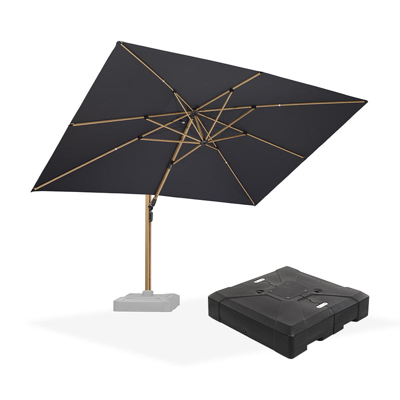 PURPLE LEAF Wood Grain Patio Umbrella with Base, Large Cantilever Umbrella for Garden