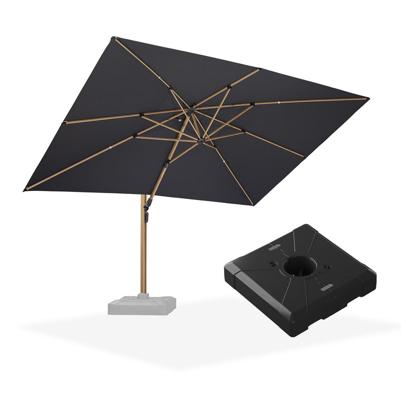 PURPLE LEAF Wood Grain Patio Umbrella with Base, Large Cantilever Umbrella for Garden