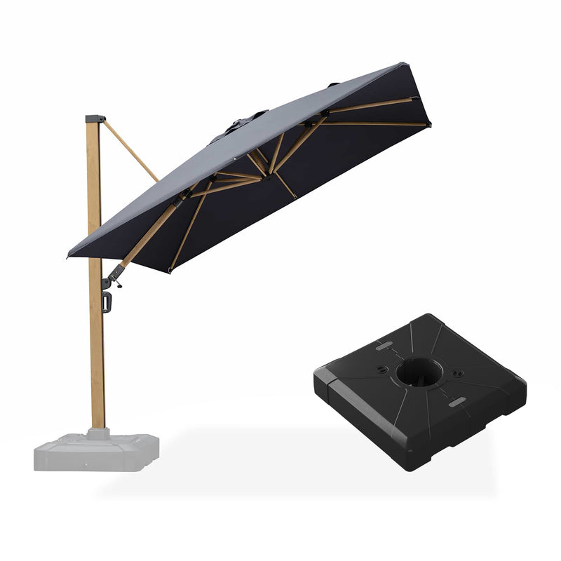 PURPLE LEAF Wood Grain Patio Umbrella with Base, Large Cantilever Umbrella for Garden