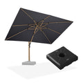 PURPLE LEAF Wood Grain Patio Umbrella with Base, Large Cantilever Umbrella for Garden