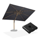 PURPLE LEAF Wood Grain Patio Umbrella with Base, Large Cantilever Umbrella for Garden