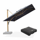 PURPLE LEAF Wood Grain Patio Umbrella with Base, Large Cantilever Umbrella for Garden