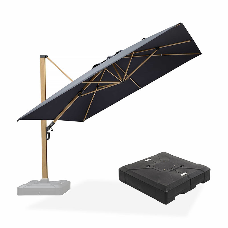 PURPLE LEAF Wood Grain Patio Umbrella with Base, Large Cantilever Umbrella for Garden