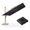 PURPLE LEAF Wood Grain Patio Umbrella with Base, Large Cantilever Umbrella for Garden