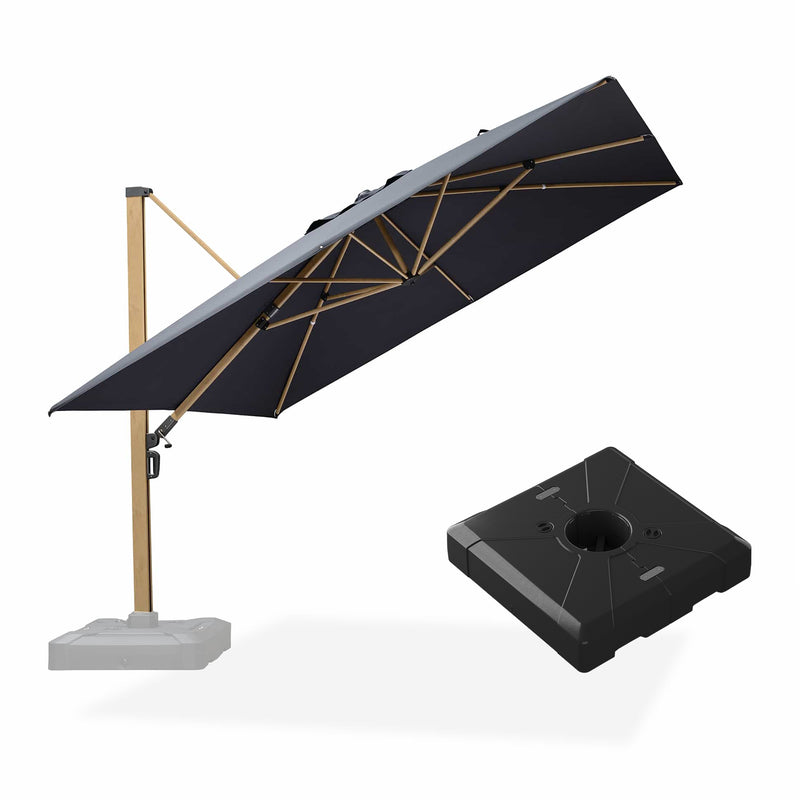 PURPLE LEAF Wood Grain Patio Umbrella with Base, Large Cantilever Umbrella for Garden