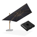 PURPLE LEAF Wood Grain Patio Umbrella with Base, Large Cantilever Umbrella for Garden
