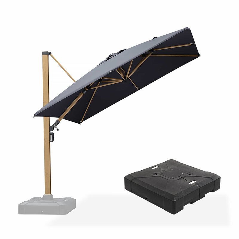 PURPLE LEAF Wood Grain Patio Umbrella with Base, Large Cantilever Umbrella for Garden