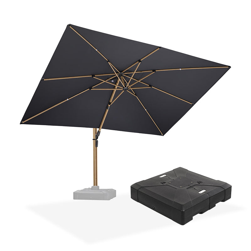 PURPLE LEAF Wood Grain Patio Umbrella with Base, Large Cantilever Umbrella for Garden
