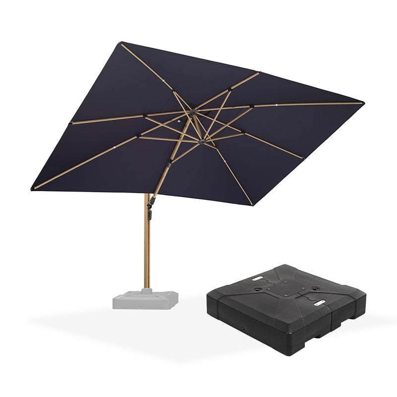 PURPLE LEAF Wood Grain Patio Umbrella with Base, Large Cantilever Umbrella for Garden