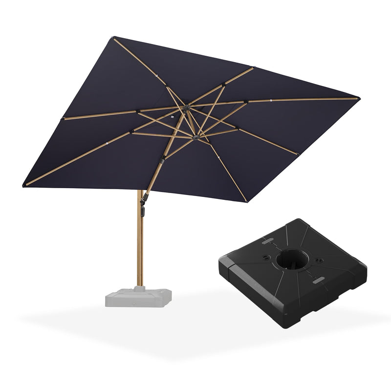 PURPLE LEAF Wood Grain Patio Umbrella with Base, Large Cantilever Umbrella for Garden