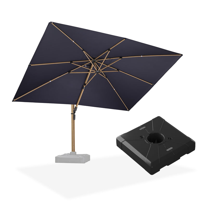 PURPLE LEAF Wood Grain Patio Umbrella with Base, Large Cantilever Umbrella for Garden