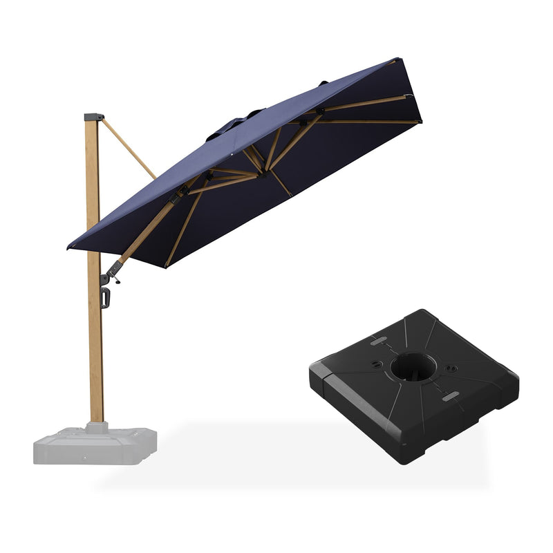 PURPLE LEAF Wood Grain Patio Umbrella with Base, Large Cantilever Umbrella for Garden