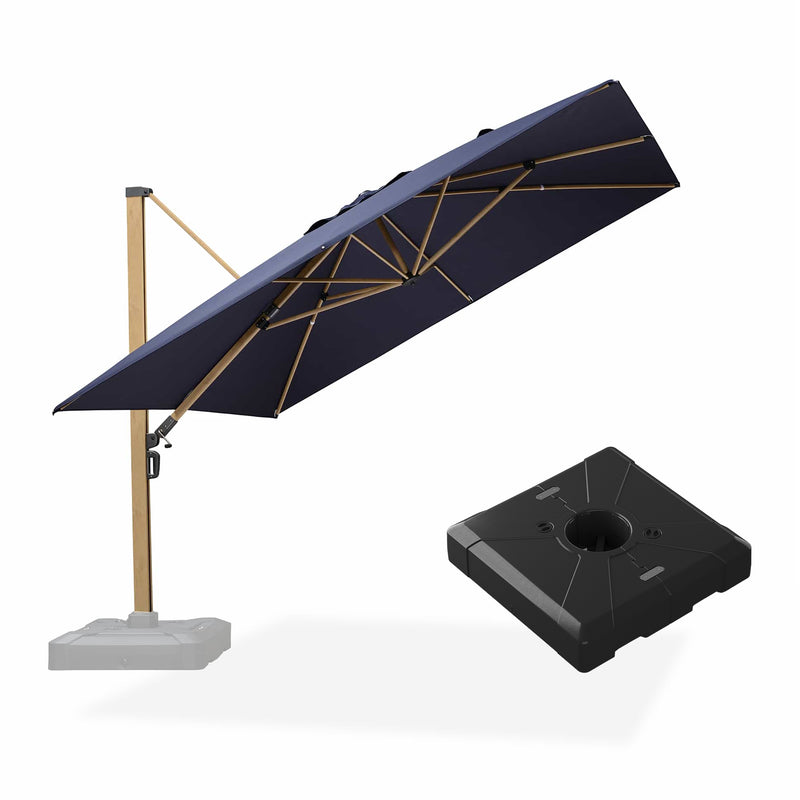 PURPLE LEAF Wood Grain Patio Umbrella with Base, Large Cantilever Umbrella for Garden