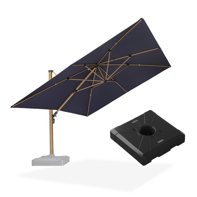 PURPLE LEAF Wood Grain Patio Umbrella with Base, Large Cantilever Umbrella for Garden