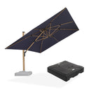 PURPLE LEAF Wood Grain Patio Umbrella with Base, Large Cantilever Umbrella for Garden