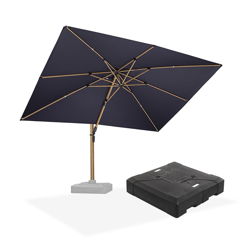 PURPLE LEAF Wood Grain Patio Umbrella with Base, Large Cantilever Umbrella for Garden