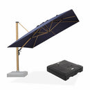 PURPLE LEAF Wood Grain Patio Umbrella with Base, Large Cantilever Umbrella for Garden