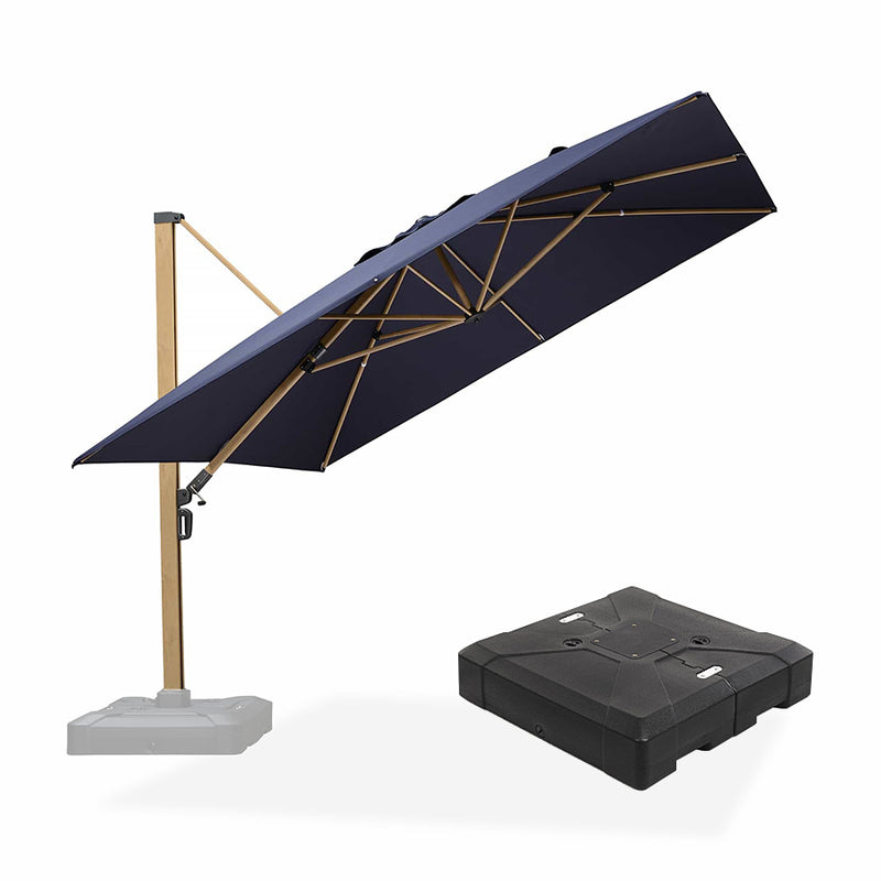 PURPLE LEAF Wood Grain Patio Umbrella with Base, Large Cantilever Umbrella for Garden