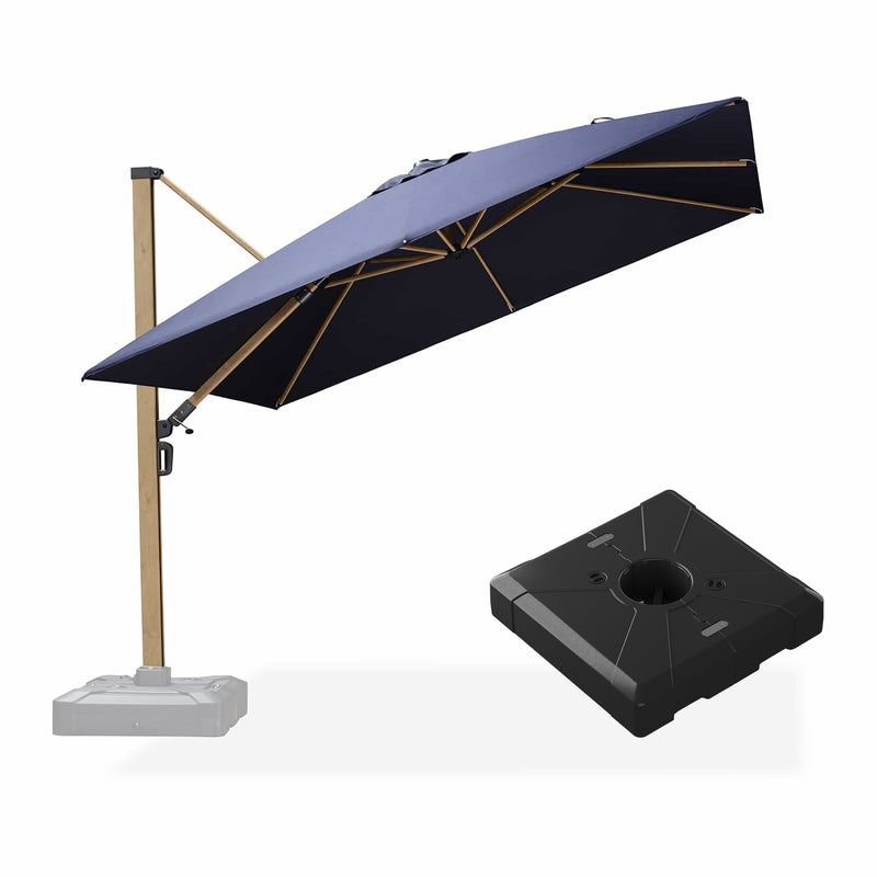 PURPLE LEAF Wood Grain Patio Umbrella with Base, Large Cantilever Umbrella for Garden