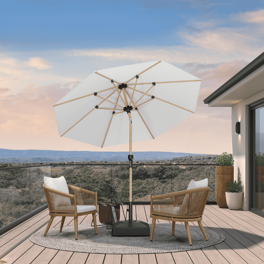 PURPLE LEAF Tilt Market Umbrella in Wood Color