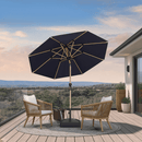 PURPLE LEAF dark blue aluminum patio market umbrella with wood color frame.