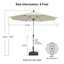 PURPLE LEAF 8 ft aluminum patio market umbrella size diagram. Wood color pole shown.