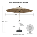 Diagram: Purple Leaf 8 ft patio umbrella, 94.49" wide, wood pole. Base not included.