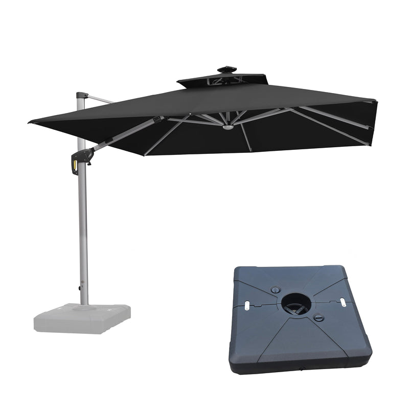 PURPLE LEAF Square Cantilever Umbrella with Base, Outdoor Umbrellas with Lights