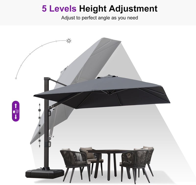 PURPLE LEAF Outdoor Sun Heavy Duty Cantilever Umbrella for Patio, Porch, Beach