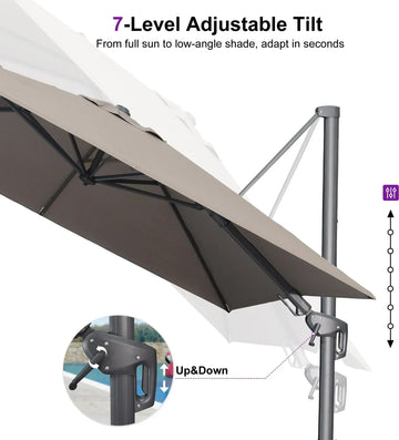 7 ft patio umbrella with tilt Left-Right Tilt Patio Umbrella & UV Umbrella with Base 10' X 10' / Graphite Grey