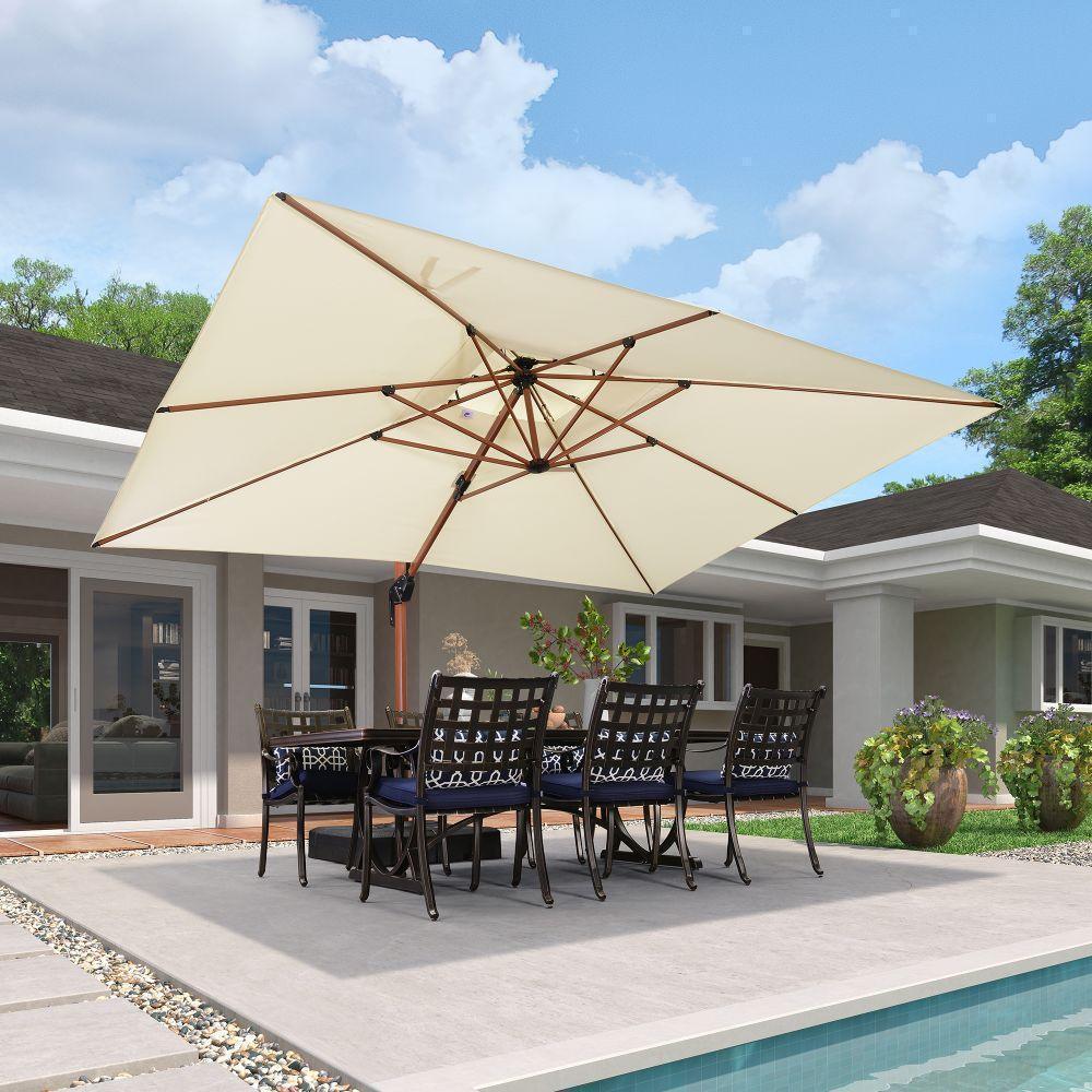 PURPLE LEAF 10x13ft Large Outdoor Umbrella in Wood Color, Cream Wood Grain Yard Umbrella, Sun Umbrellas for Deck