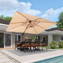 PURPLE LEAF Outdoor Garden Umbrella with Base, Cantilever Umbrellas in Wood Color