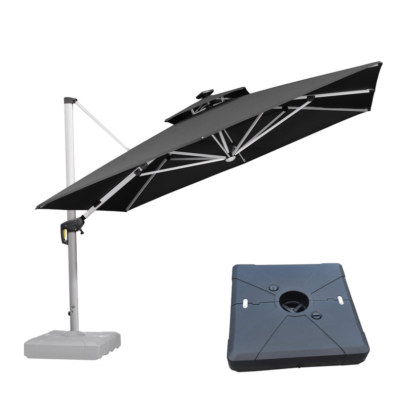 PURPLE LEAF Square Cantilever Umbrella with Base, Outdoor Umbrellas with Lights