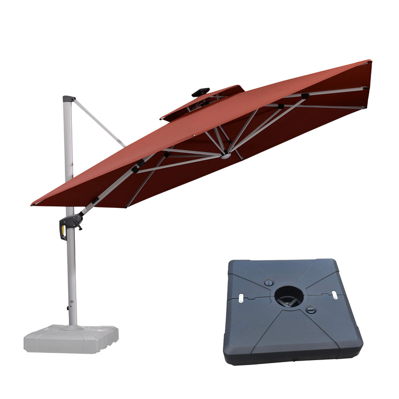 PURPLE LEAF Square Cantilever Umbrella with Base, Outdoor Umbrellas with Lights