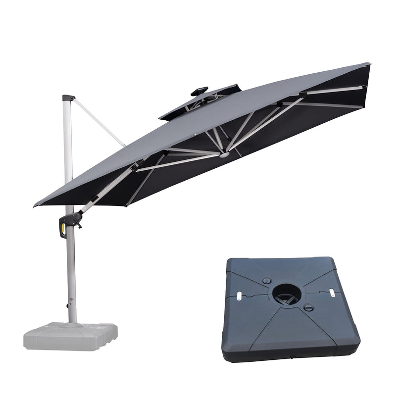 PURPLE LEAF Square Cantilever Umbrella with Base, Outdoor Umbrellas with Lights