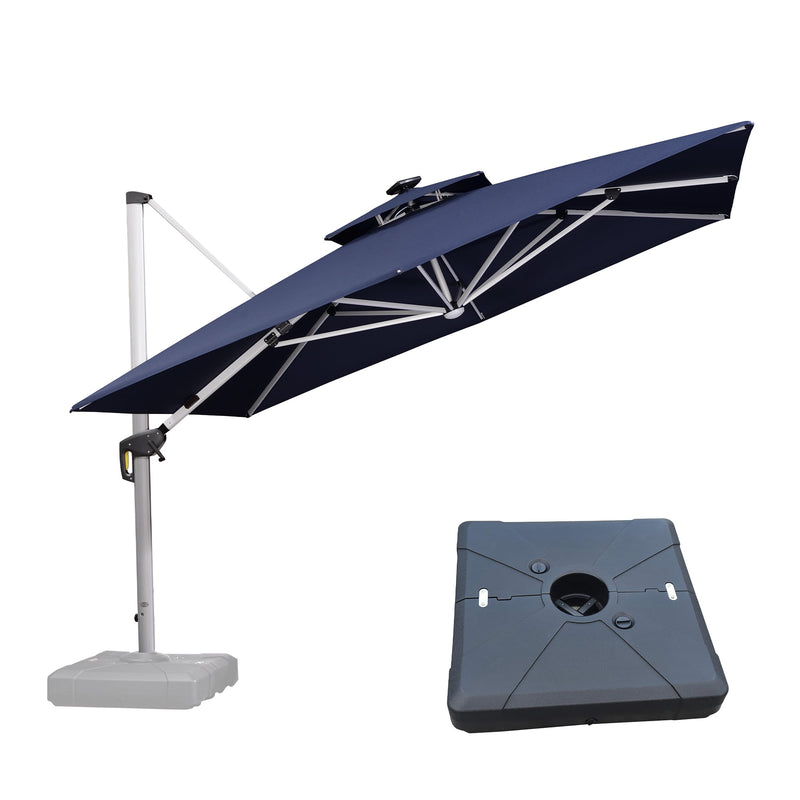 PURPLE LEAF Square Cantilever Umbrella with Base, Outdoor Umbrellas with Lights