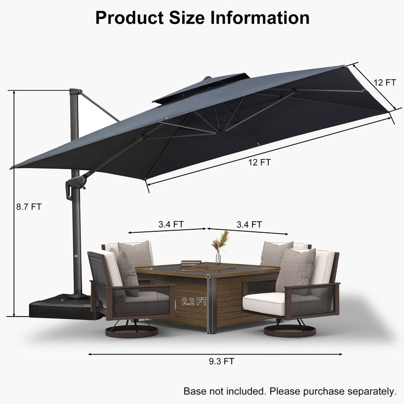 PURPLE LEAF UV50+ Fade Resistant Cantilever Umbrella, Patio Umbrellas with Base