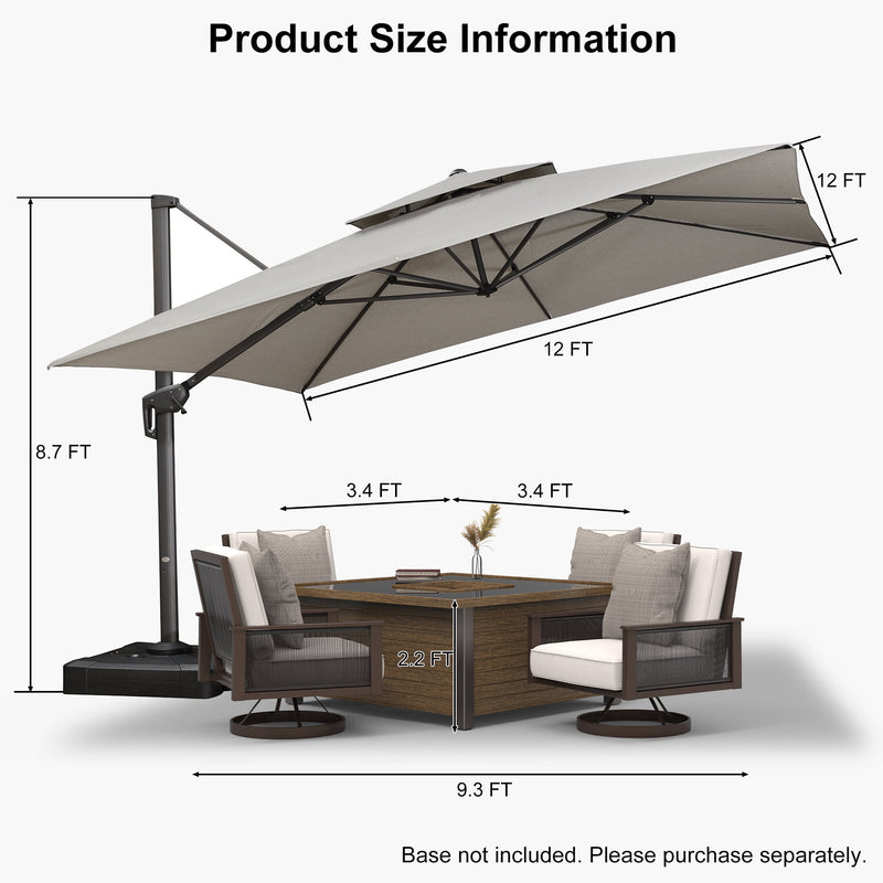 PURPLE LEAF UV50+ Fade Resistant Cantilever Umbrella, Patio Umbrellas with Base