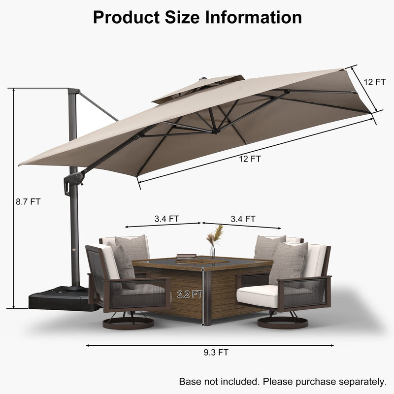 PURPLE LEAF UV50+ Fade Resistant Cantilever Umbrella, Patio Umbrellas with Base
