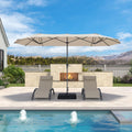 PURPLE LEAF 13'X7' double-sided patio market beige large rectangular advanced chain lock pin umbrellas with a sturdy 1.9" powder-coated pole and 12 ribs for stability and free base stand tall beside the pool and sets, providing ample shade.