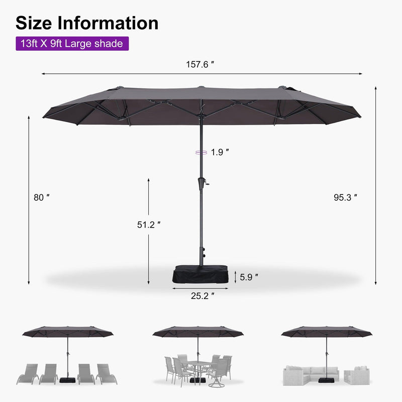PURPLE LEAF Double-Sided Outdoor Market Table Umbrella with Base for Pool