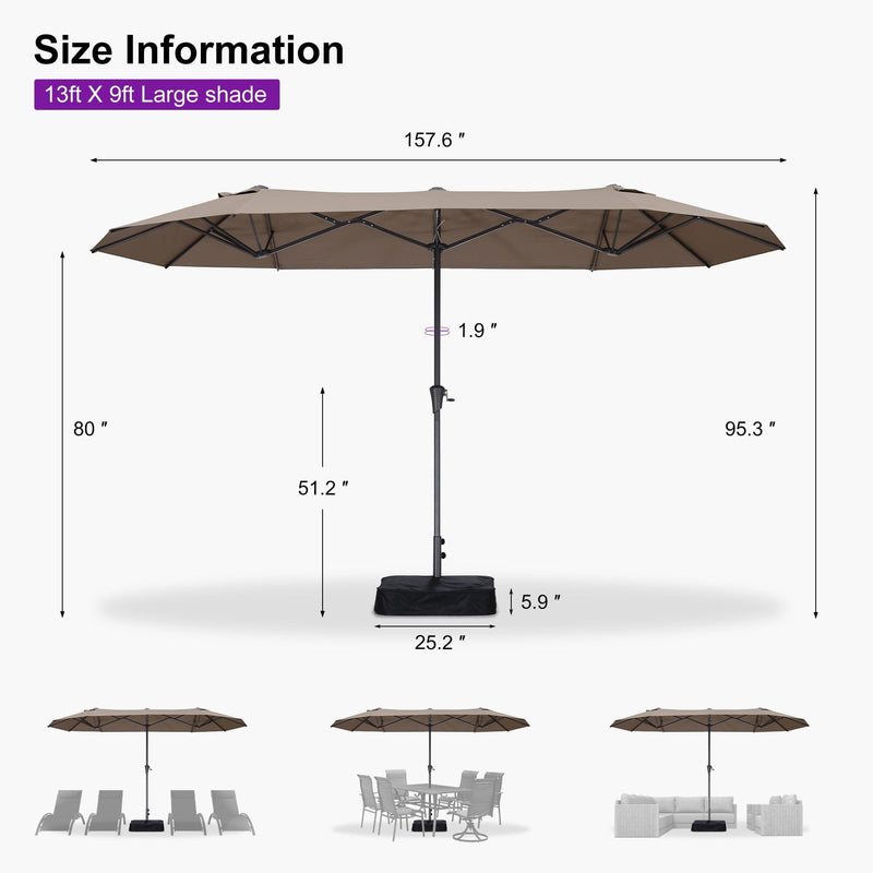 PURPLE LEAF Double-Sided Outdoor Market Table Umbrella with Base for Pool