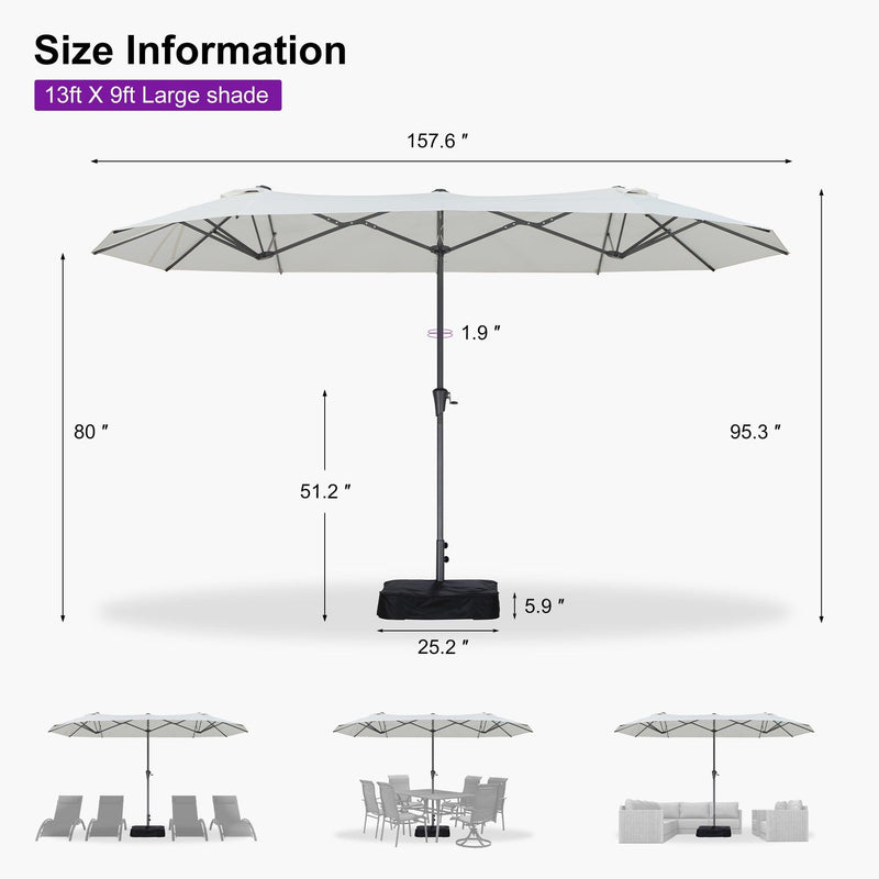 PURPLE LEAF Double-Sided Outdoor Market Table Umbrella with Base for Pool