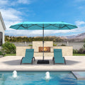 PURPLE LEAF 13'X7' double-sided patio market turquoise blue large rectangular advanced chain lock pin umbrellas with a sturdy 1.9" powder-coated pole and 12 ribs for stability and free base stand tall beside the pool and sets, providing ample shade.