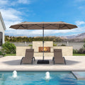 PURPLE LEAF 13'X7' double-sided patio market light taupe large rectangular advanced chain lock pin umbrellas with a sturdy 1.9" powder-coated pole and 12 ribs for stability and free base stand tall beside the pool and sets, providing ample shade.