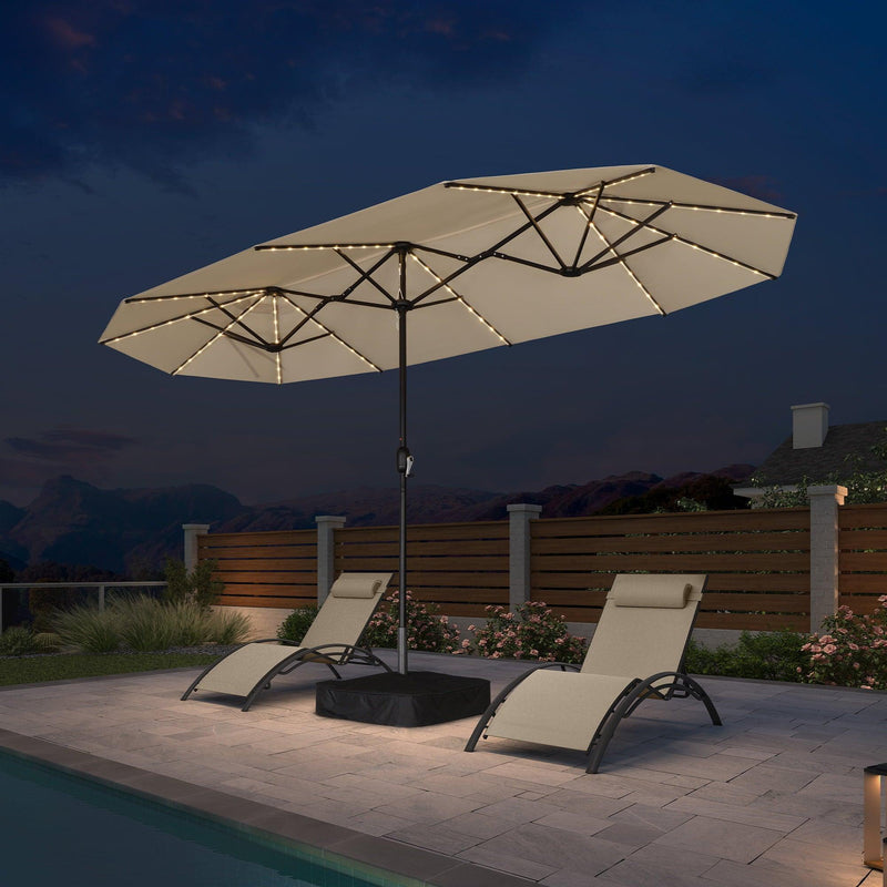 PURPLE LEAF Table Umbrella with Lights Double-Sided Market Umbrella with Base