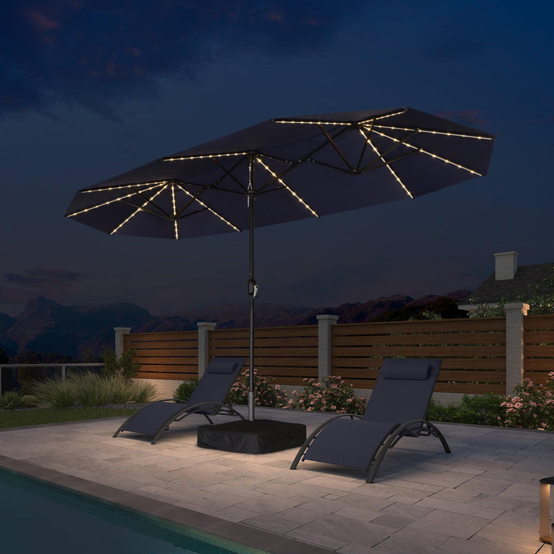 PURPLE LEAF Table Umbrella with Lights Double-Sided Market Umbrella with Base
