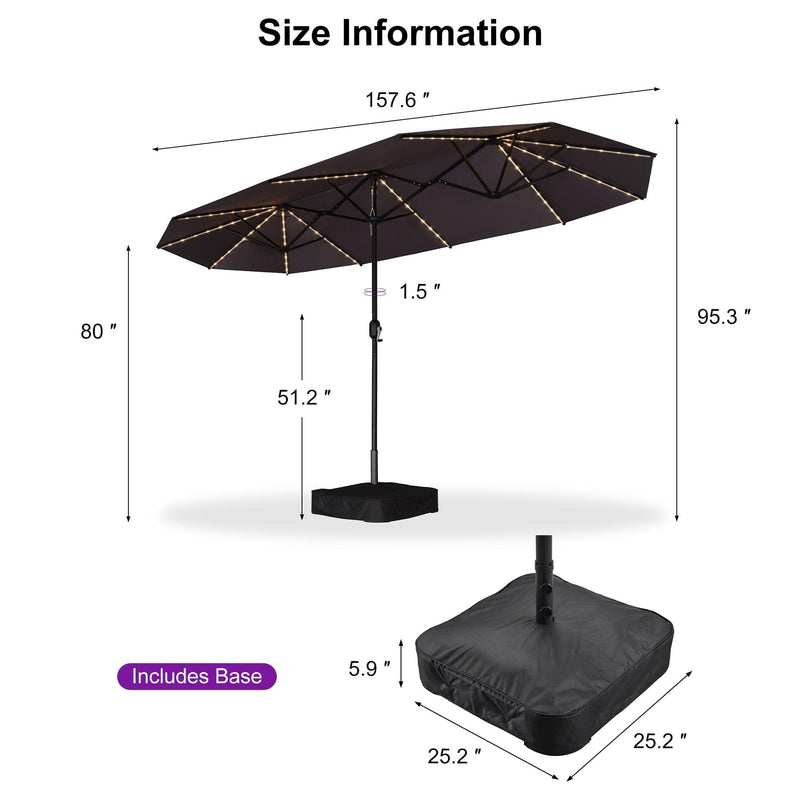 PURPLE LEAF Table Umbrella with Lights Double-Sided Market Umbrella with Base