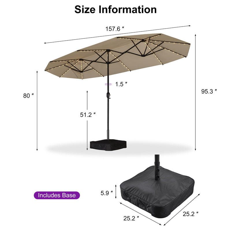 PURPLE LEAF Double Sided Patio Umbrella with Light Large Market Umbrellas with Base